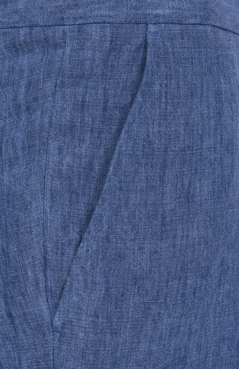Мужские льняные брюки EMPORIO ARMANI синего цвета, арт. EM000496/TE10410 | Фото 6 (Материал внешний: Лен; Длина (брюки, джинсы): Стандартные; Автоматизация состава: Проставлено; Автоматизация ТО: Проставлено; Случай: Повседневный; Стил�и: Кэжуэл)