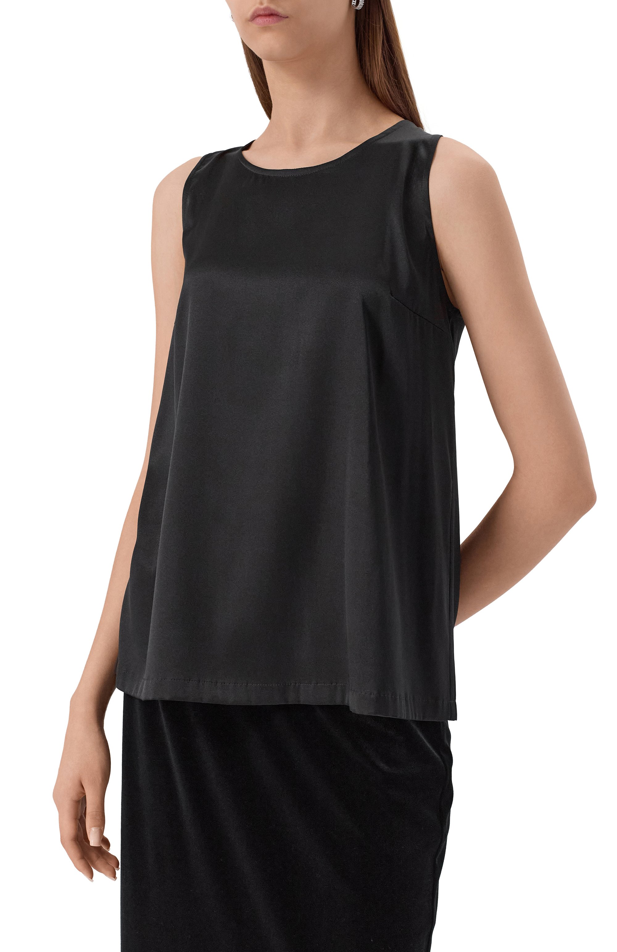 Атласный топ YANINA черного цвета по цене 50830 руб., арт. Т-3062, фото 3 Атласный топ YANINA, арт. Т-3062, фото 3