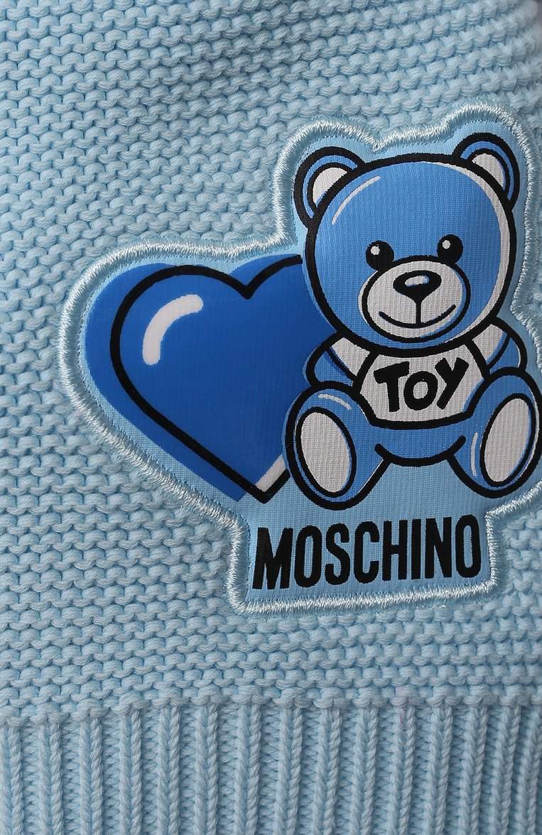 Детского хлопковая шапка MOSCHINO голубого цвета, арт. MUX03F/LHE13 | Фото 3 (Материал: Хлопок, Текстиль; Региональные ограничения белый список (Axapta Mercury): RU, Не проставлено; Нос: Не проставлено)