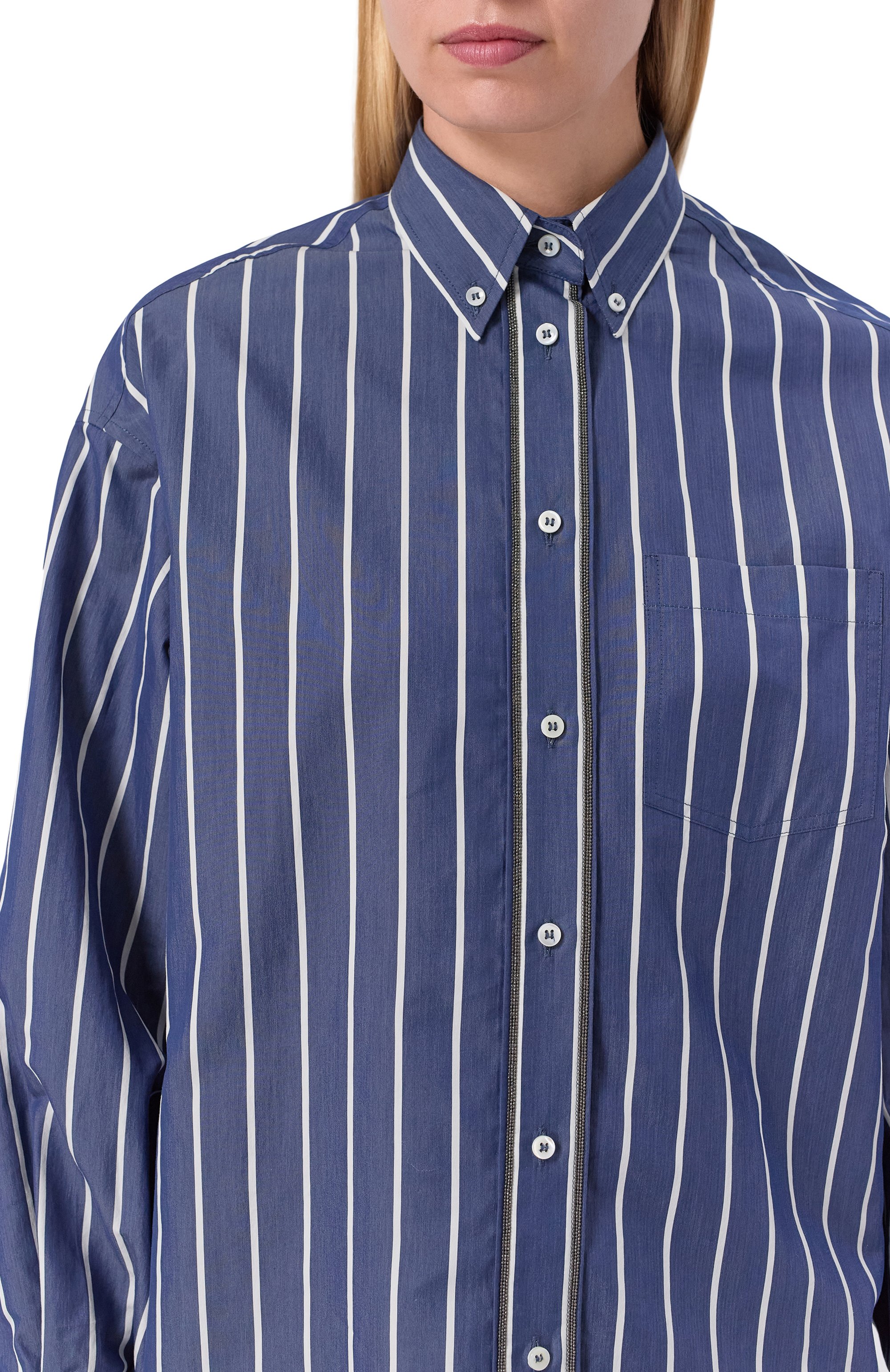 Рубашка из хлопка и шелка BRUNELLO CUCINELLI синего цвета по цене 231000 руб., арт. MP752ND716, фото 5 Рубашка из хлопка и шелка BRUNELLO CUCINELLI, арт. MP752ND716, фото 5