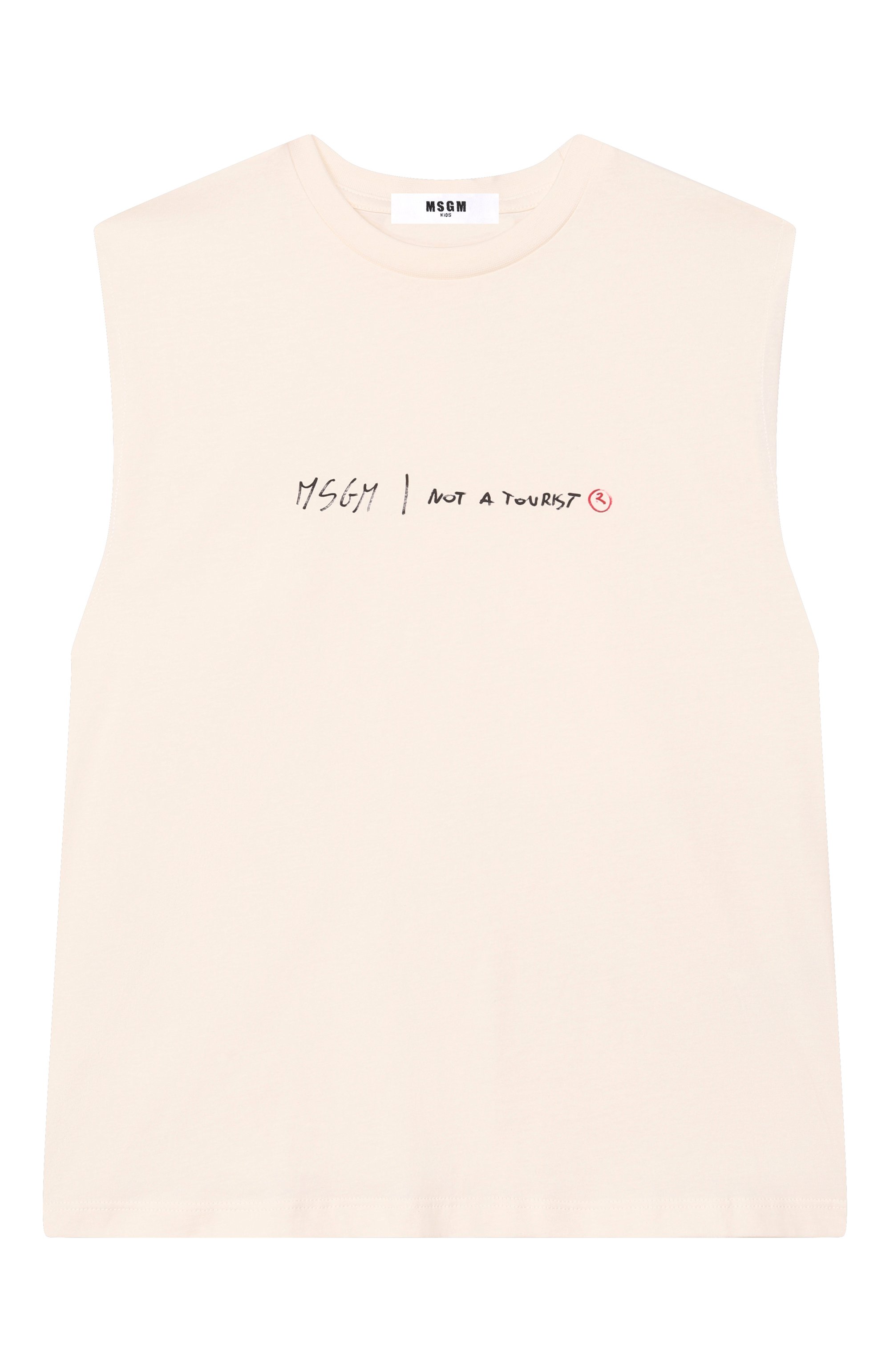 Хлопковая майка MSGM KIDS кремового цвета по цене 6610 руб., арт. S6MSJBTH242, фото 1 Хлопковая майка MSGM KIDS, арт. S6MSJBTH242, фото 1