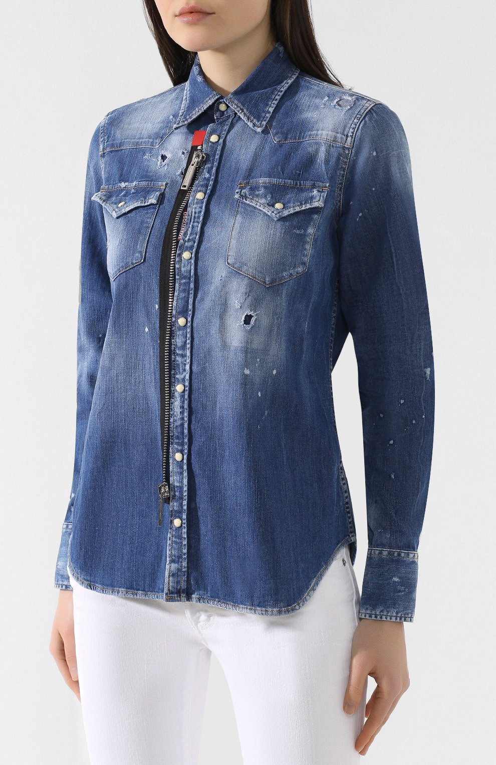 Джинсовая рубашка DSQUARED2 синего цвета по цене 44300 руб., арт. S75DL0623/S30341, фото 3 Джинсовая рубашка DSQUARED2, арт. S75DL0623/S30341, фото 3