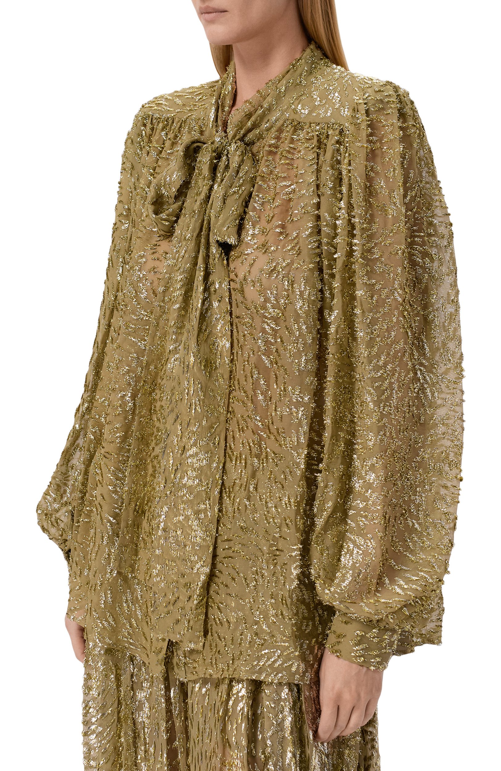 Шелковая блузка ELIE SAAB хаки цвета по цене 457000 руб., арт. T0401NP26/FC001, фото 3 Шелковая блузка ELIE SAAB, арт. T0401NP26/FC001, фото 3