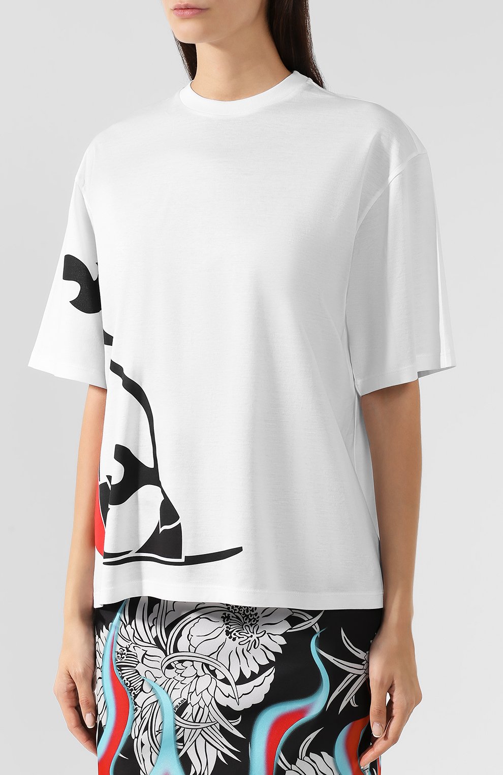 Хлопковая футболка с круглым вырезо м и принтом PRADA, арт. 35976-1SDZ-F0964, фото 3