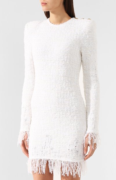 Буклированное платье BALMAIN белого цвета по цене 238500 руб., арт. RF16605/K290, фото 3 Буклированное платье BALMAIN, арт. RF16605/K290, фото 3