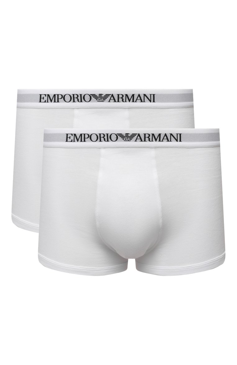 Мужские комплект из двух хлопковых боксеров EMPORIO ARMANI белого цвета, арт. 111613/CC722 | Фото 1 (Материал внешний: Хлопок; Кросс-КТ: бельё; Мужское Кросс-КТ: Трусы; Материал сплава: Проставлено; Нос: Не проставлено; Трусы М: Боксеры)