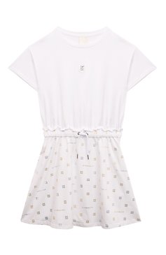 Детское хлопковое платье GIVENCHY белого цвета, арт. H30042/12+/14 | Фото 1 (Материал внешний: Хлопок; Рукава: Короткие; Драгоценные камни: Проставлено; Материал сплава: Проставлено; Девочки Кросс-КТ: Платье-одежда; Случай: Повседневный; Ростовка одежда: 13 - 15 лет | 158 см)
