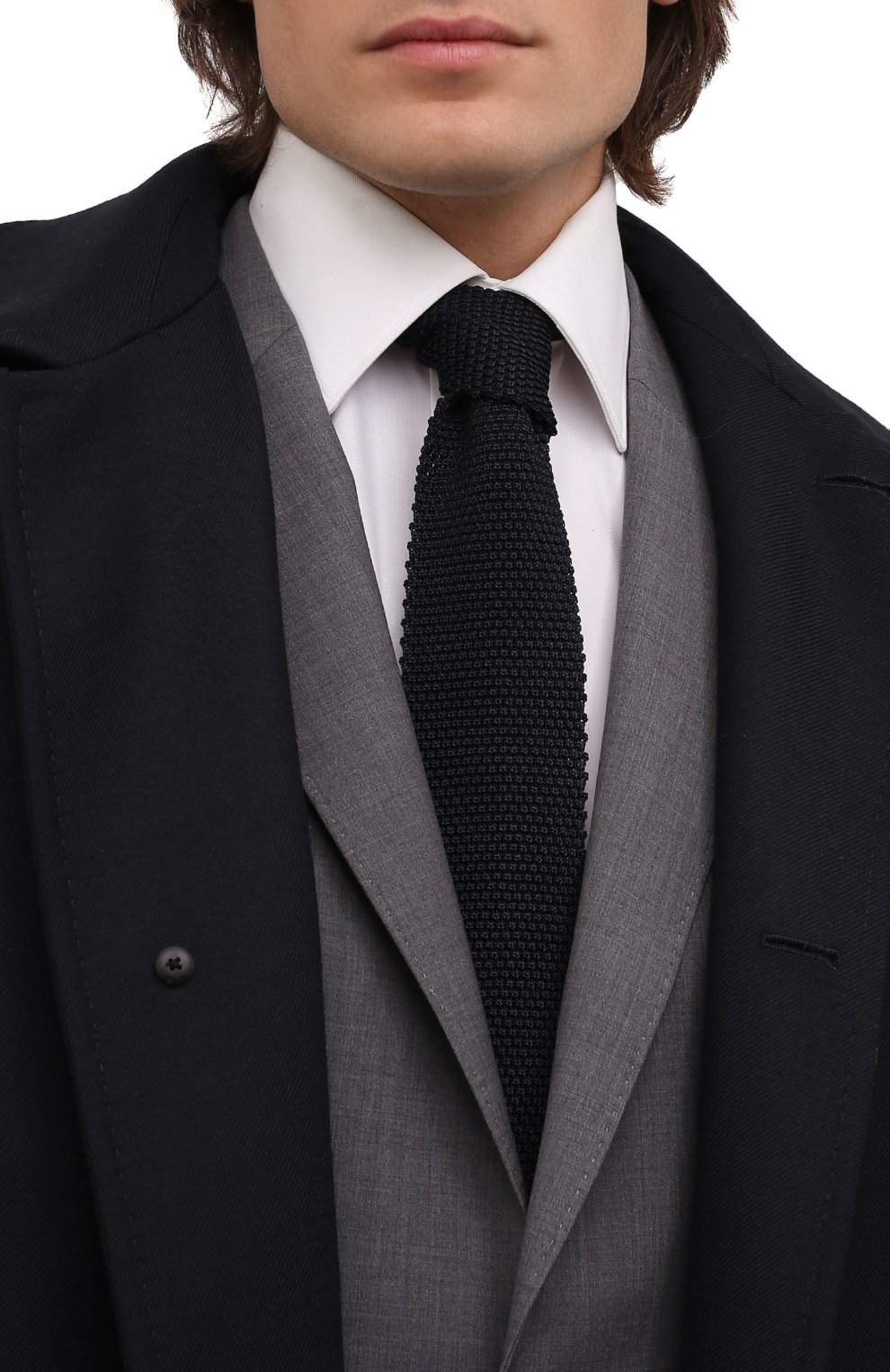 Шелковый галстук BRUNELLO CUCINELLI темно-синего цвета по цене 27550 руб., арт. MQ8780018, фото 2 Шелковый галстук BRUNELLO CUCINELLI, арт. MQ8780018, фото 2