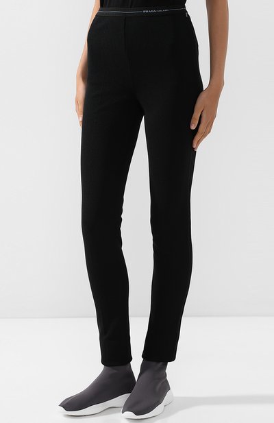 Однотонные брюки с эластичным поясом и логотипом бренда PRADA, арт. 32108I-1RXD-F0002, фото 3