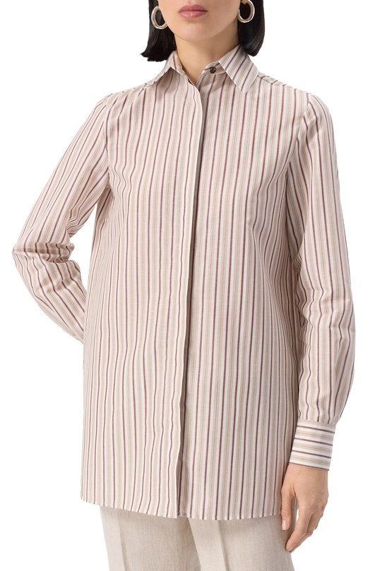 Рубашка из хлопка и льна Kiton D55407H0930904 Бежевый  D55407H0930904 Фото 3