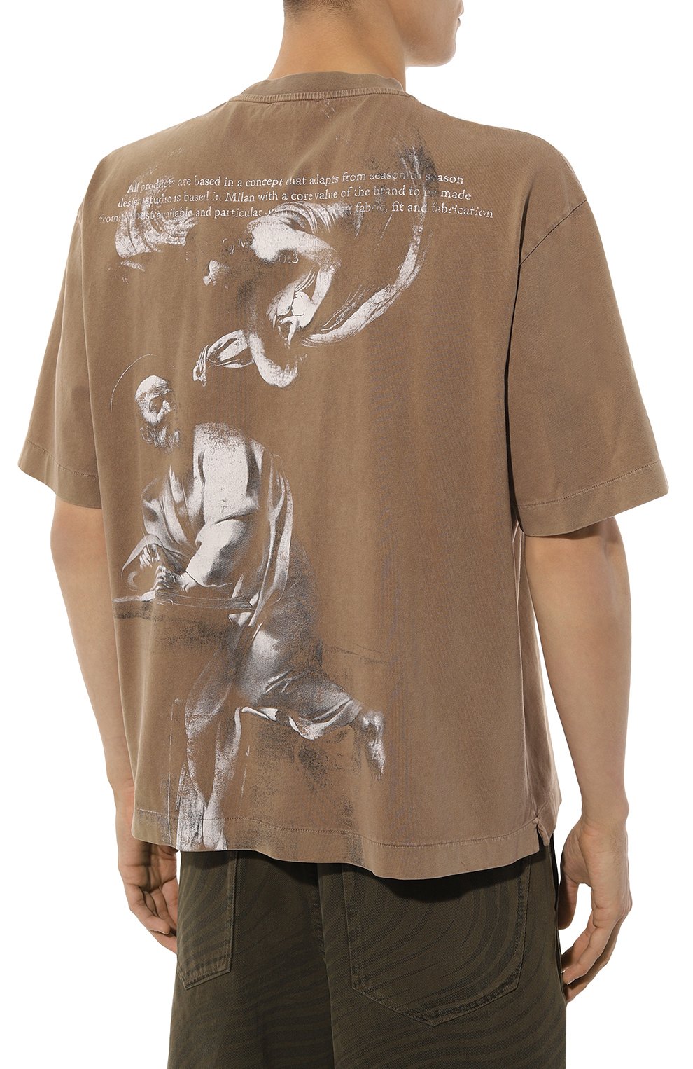 Хлопковая футболка OFF-WHITE светло-коричневого цвета по цене 42150 руб., арт. 0MAA120S24JER014, фото 4 Хлопковая футболка OFF-WHITE, арт. 0MAA120S24JER014, фото 4