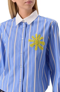 Женская хлопковая рубашка MSGM голубого цвета, арт. 3841MDE25XY/257117 | Фото 5 (Длина (для топов): Стандартные; Рукава: Длинные; Материал внешний: Хлопок; Принт: Полоска, С принтом; Женское Кросс-КТ: Рубашка-одежда; Стили: Кэжуэл)