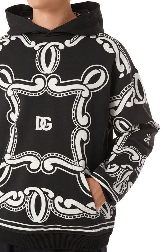 Хлопковое худи Dolce & Gabbana G9BKTT/II7FQ Чёрно-белый  G9BKTT/II7FQ Фото 5