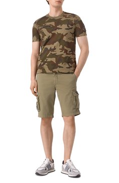 Мужские хлопковые шорты AERONAUTICA MILITARE хаки цвета, арт. 241/BE066CT1122 | Фото 2 (Длина Шорты М: До колена; Материал внешний: Хлопок; Принт: Без принта; Случай: Повседневный; Стили: Милитари)