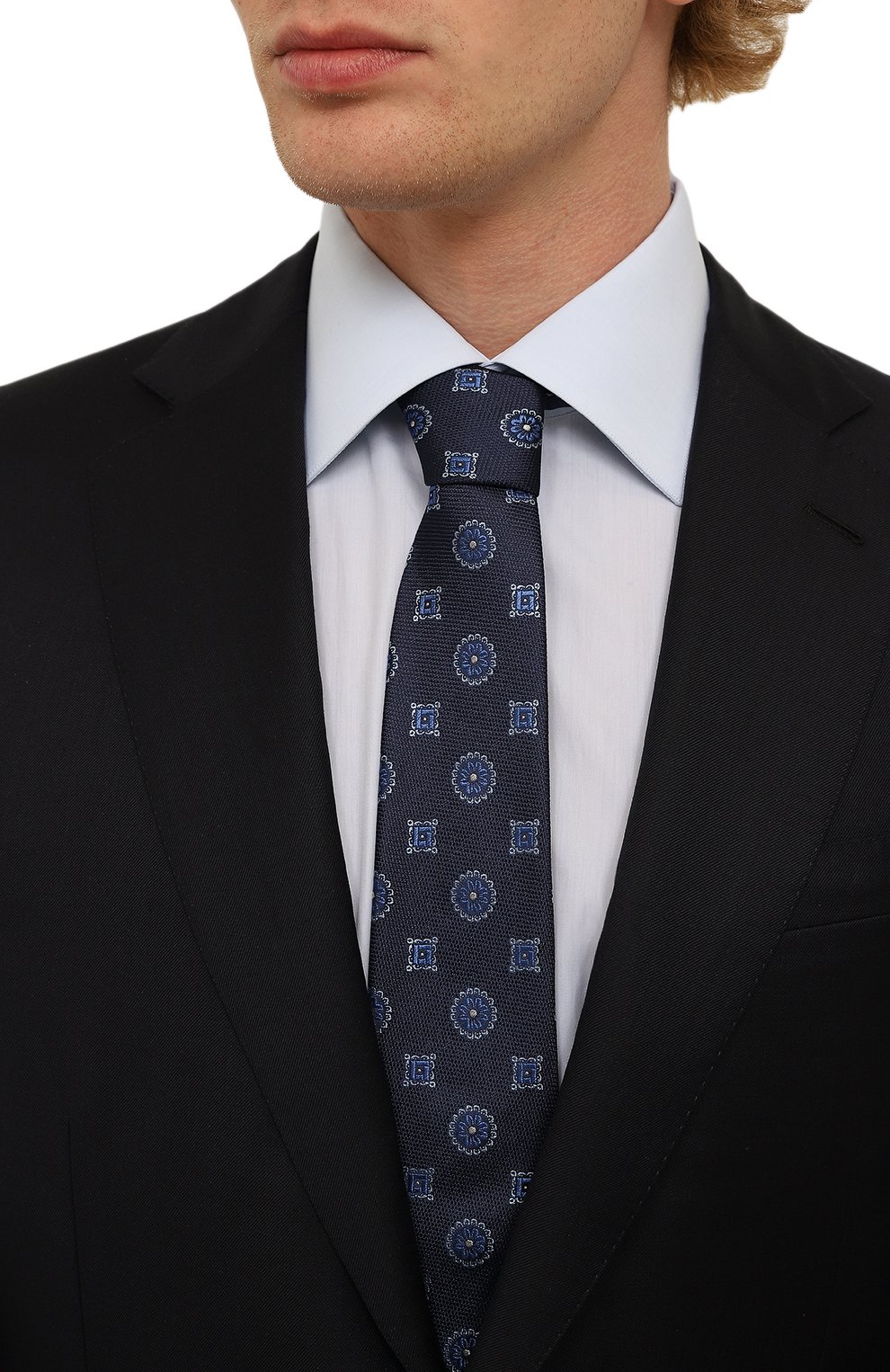 Шелковый галстук CANALI темно-синего цвета по цене 19250 руб., арт. 18/HJ03866, фото 2 Шелковый галстук CANALI, арт. 18/HJ03866, фото 2