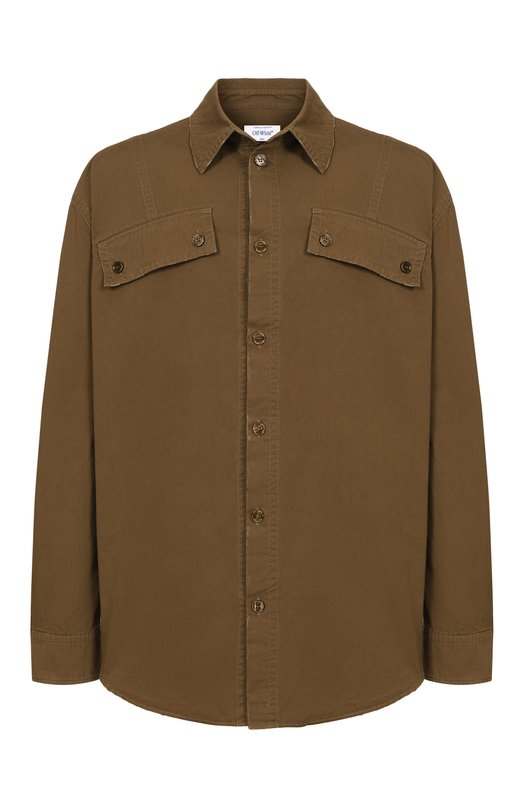 Хлопковая рубашка Off-White 0MGE04NF25FAB001 Хаки 0MGE04NF25FAB001