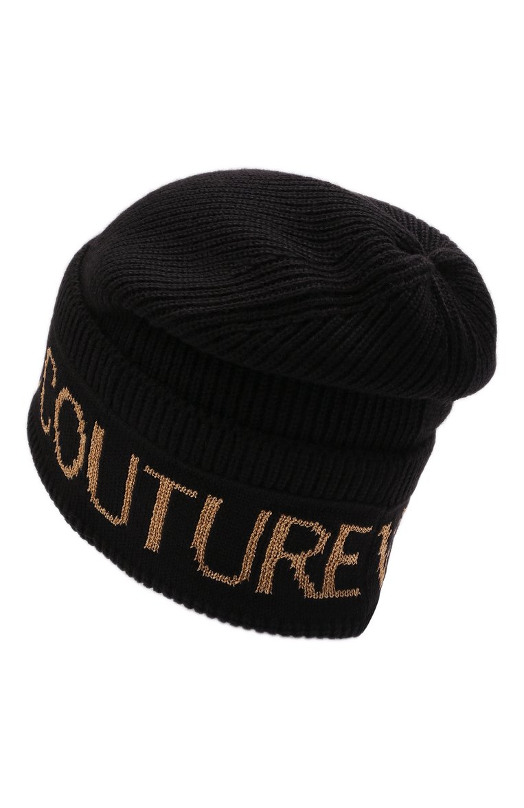 Женская шапка VERSACE JEANS COUTURE черного цвета, арт. 71VAZK40-BIG BEANIE BASIC MACR0L0G0/ZG020 | Фото 3 (Материал: Текстиль, Синтетический материал, Шерсть; Материал сплава: Проставлено; Нос: Не проставлено)