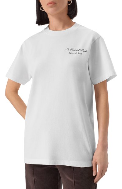 Хлопковая футболка sporty & rich x le bristol paris SPORTY AND RICH белого цвета по цене 9950 руб., арт. T0043517619WH01, фото 3 Хлопковая футболка sporty & rich x le bristol paris SPORTY AND RICH, арт. T0043517619WH01, фото 3