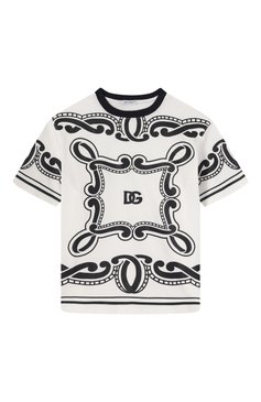 Детская хлопковая футболка DOLCE & GABBANA черно-белого цвета, арт. L4JTHV/G70K3/8-14 | Фото 1 (Рукава: Короткие; Мальчики Кросс-КТ: Футболка-одежда; Материал внешний: Хлопок; Ростовка одежда: 8 лет | 128 см, 13 - 15 лет | 158 см, 16 лет | 164 см)