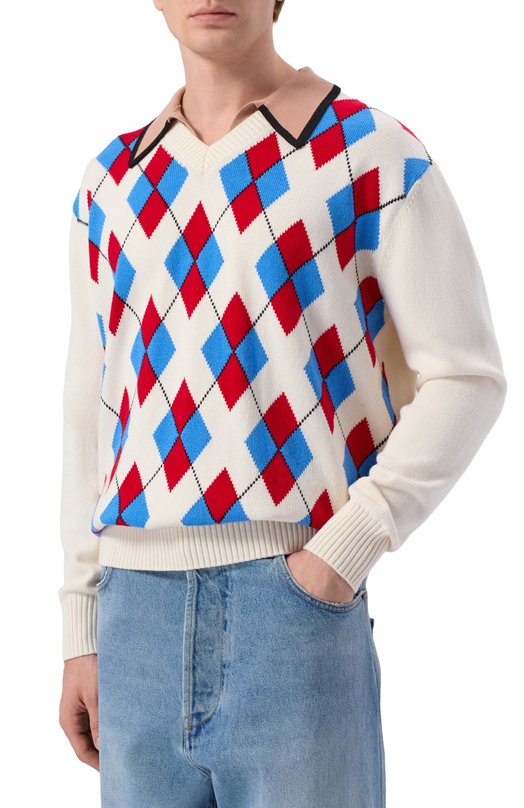 Свитер из хлопка и шерсти Dries Van Noten 021237/3730 Белый  021237/3730 Фото 3