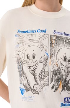 Женская хлопковая футболка DOMREBEL кремового цвета, арт. S0METIMES T-SHIRT SWAR0WSKI | Фото 5 (Длина (для топов): Стандартные; Рукава: Короткие; Материал сплава: Проставлено; Драгоценные камни: Проставлено; Стили: Кэжуэл; Принт: С принтом; Материал внешний: Хлопок)