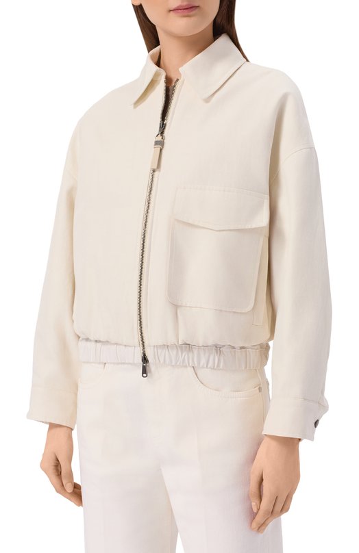 Куртка из хлопка и льна Brunello Cucinelli ML1187662 Кремовый  ML1187662 Фото 3