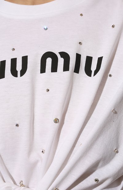 Хлопковая футболка MIU MIU, арт. MJN304-1ZFS-F0009, фото 5