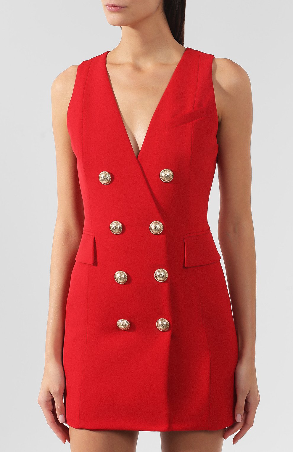 Шерстяное платье BALMAIN красного цвета по цене 238500 руб., арт. SF16144/W034, фото 3 Шерстяное платье BALMAIN, арт. SF16144/W034, фото 3