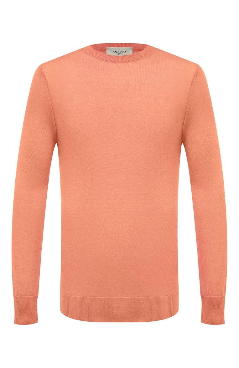 Мужской джемпер из шелка и кашемира PIACENZA CASHMERE 1733 оранжевого цв�ета, арт. 15595 | Фото 1 (Длина (для топов): Стандартные; Материал внешний: Кашемир, Шерсть, Шелк; Драгоценные камни: Проставлено; Рукава: Длинные; Материал сплава: Проставлено; Принт: Без принта; Вырез: Круглый; Стили: Кэжуэл; Мужское Кросс-КТ: Джемперы)