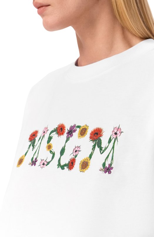 Хлопковая футболка MSGM 4041MDM124N/267002 Белый  4041MDM124N/267002 Фото 5
