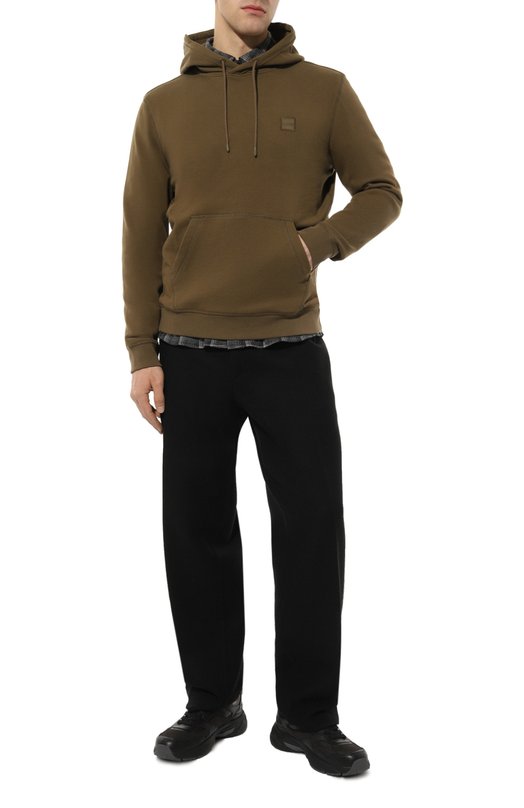 Хлопковое худи BOSS Orange Хаки, фото 2