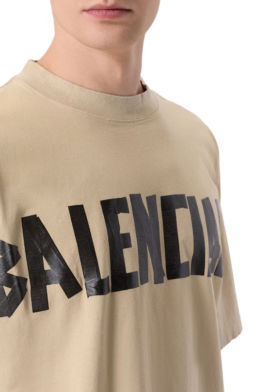 Хлопковая футболка Balenciaga 764235/TSVK1 Бежевый  764235/TSVK1 Фото 5