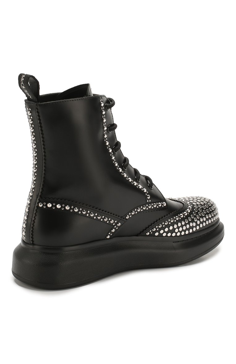Мужские кожаные ботинки ALEXANDER MCQUEEN черного цвета, арт. 610808/WHX59 | Фото 4 (Подошва: Массивная; Материал внутренний: Натуральная кожа; Мужское Кросс-КТ: Байкеры-обувь; Материал утеплителя: Без утеплителя; Драгоценные камни: Проставлено; Материал сплава: Проставлено; Материал внешний: Натуральная кожа)