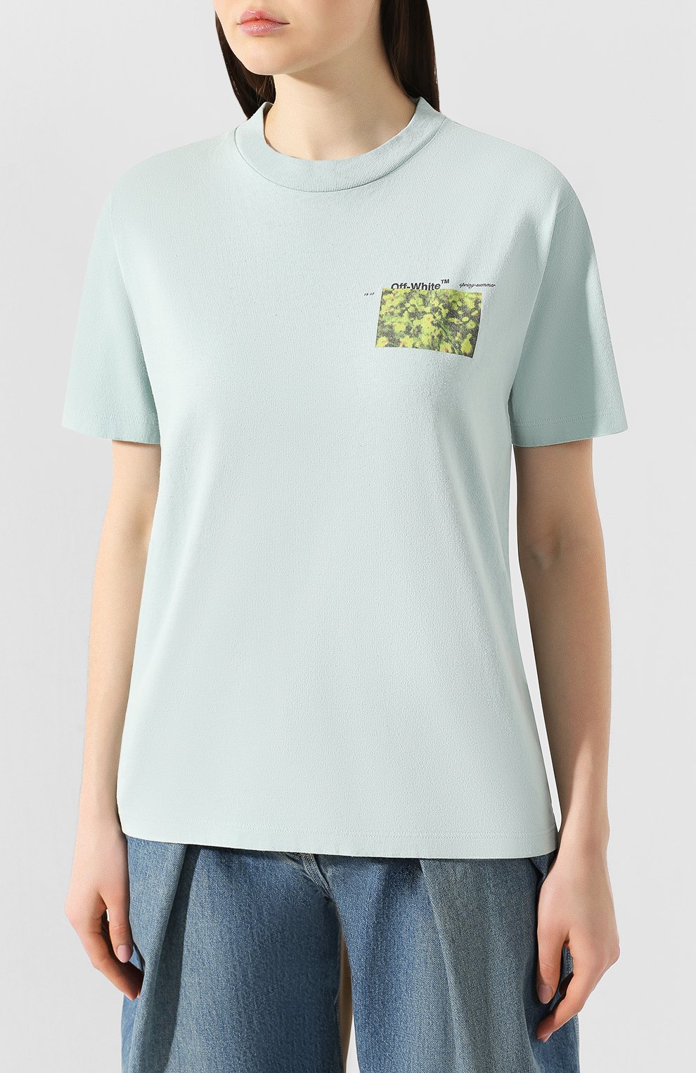 Хлопковая футболка OFF-WHITE голубого цвета по цене 21250 руб., арт. 0WAA049S19D960783188, фото 3 Хлопковая футболка OFF-WHITE, арт. 0WAA049S19D960783188, фото 3