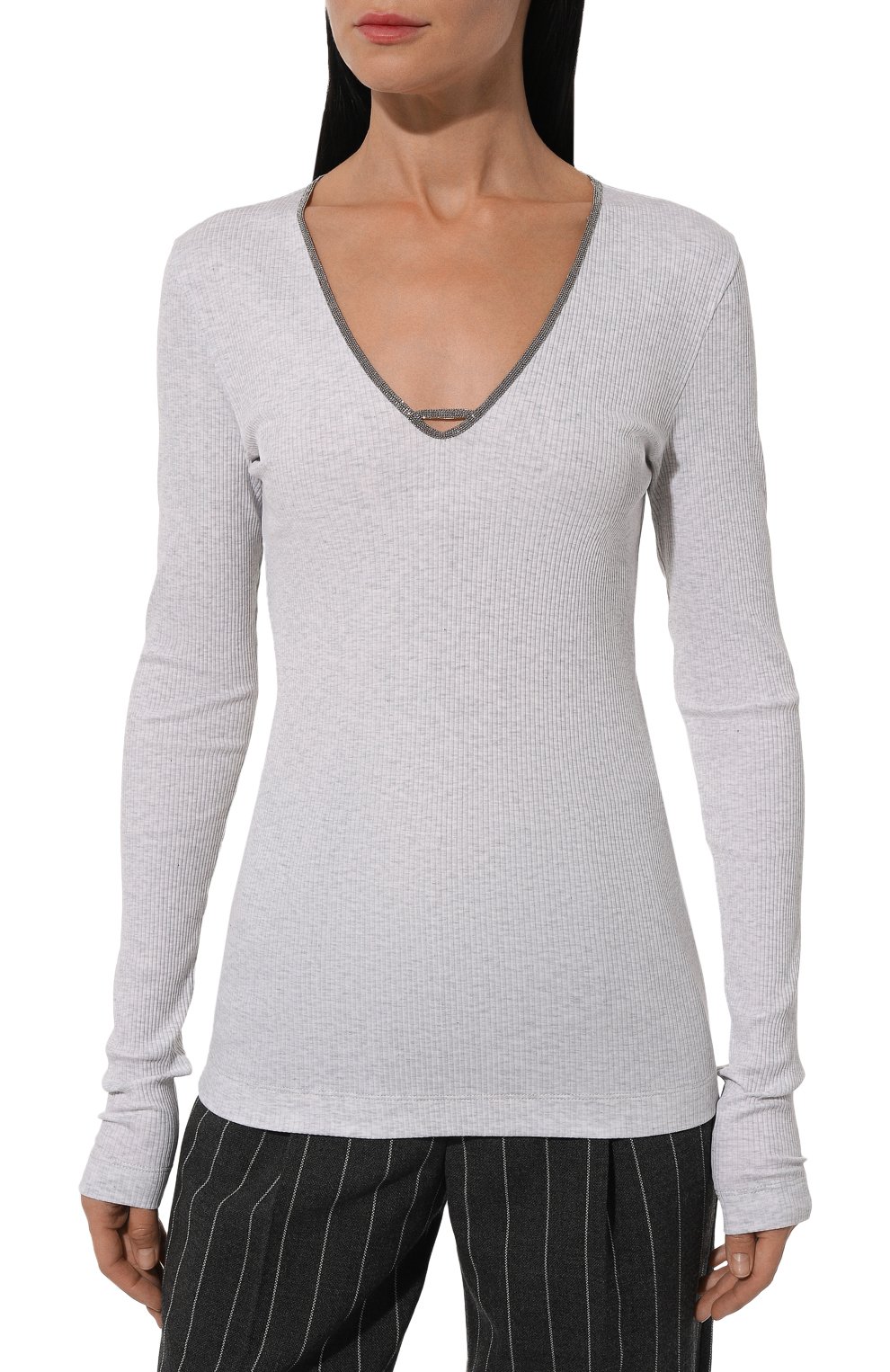 Хлопковый лонгслив BRUNELLO CUCINELLI, арт. MP902HC502, фото 3