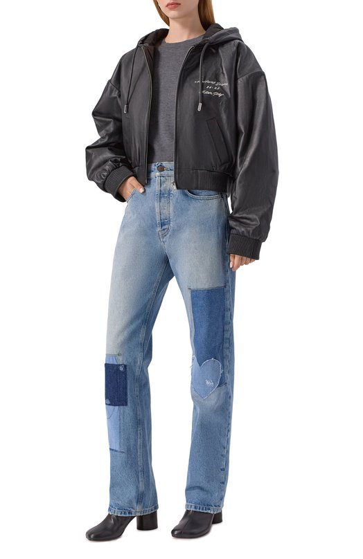 Кожаный бомбер M05CH1NO Jeans A3705/8216 Чёрный  A3705/8216 Фото 2