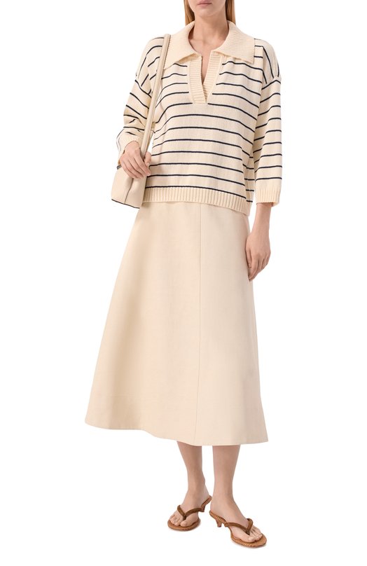 Хлопковый свитер Frame Denim WS26KSW014/THE STRIPED EASY PULL0VER Кремовый  WS26KSW014/THE STRIPED EASY PULL0VER Фото 2