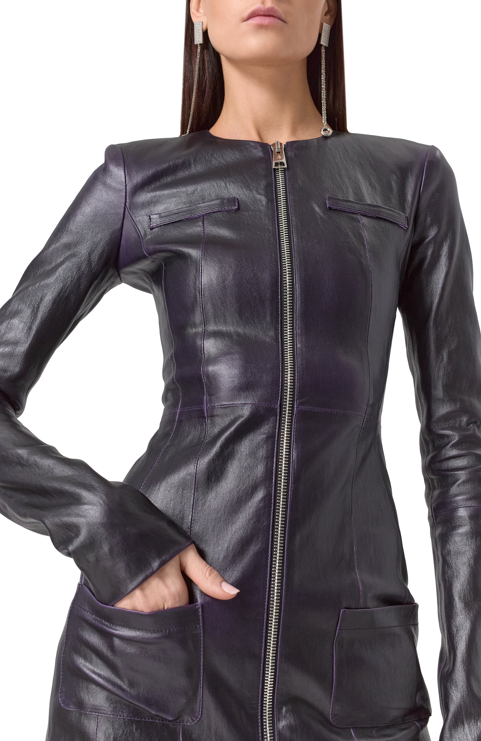 Кожаный жакет THE ATTICO темно-фиолетового цвета по цене 351500 руб., арт. 247WCG77, фото 5 Кожаный жакет THE ATTICO, арт. 247WCG77, фото 5