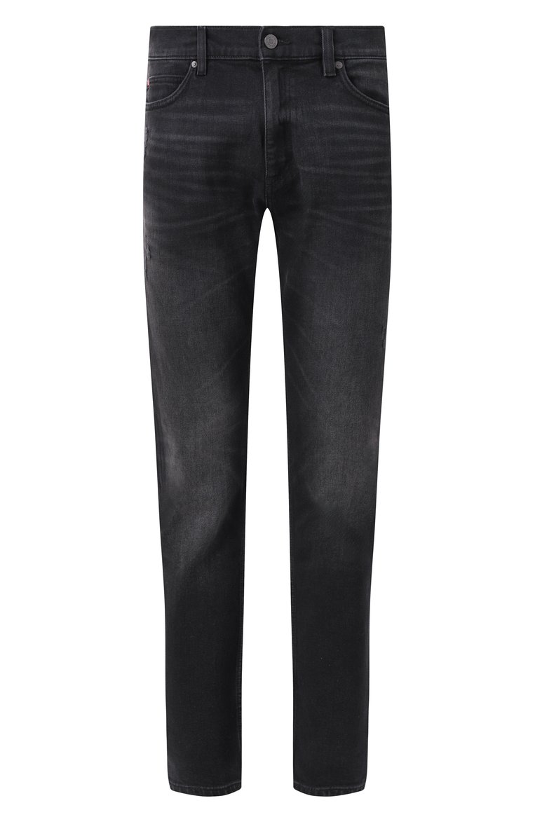 Мужские джинсы slim fit HUGO черного цвета, арт. 50530597 | Фото 1 (Длина (брюки, джинсы): Стандартные; М�атериал внешний: Деним, Хлопок; Силуэт М (брюки): Прямые; Кросс-КТ: Деним; Детали: Делаве; Стили: Повседневный; Автоматизация состава: Проставлено; Автоматизация ТО: Проставлено)