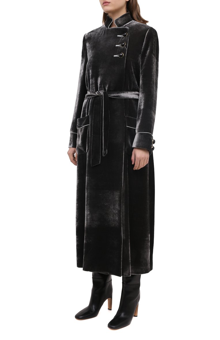 Женское пальто из вискозы GIORGIO ARMANI серого цвета, арт. 0WH0L04P/T01I7 | Фото 3 (Рукава: Длинные; Материал подклада: Шелк; 1-2-бортные: Двубортные; Материал внешний: Вискоза; Длина (верхняя одежда): Длинные; Региональные ограничения белый список (Axapta Mercury): Не проставлено)