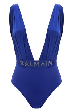 Женский слитный купальник BALMAIN синего цвета, арт. BKBU71790 | Фото 1 (Длина Ж (юбки, платья, шорты): Мини; Материал внешний: Синтетический материал; Материал сплава: Проставлено; Женское Кросс-КТ: Слитные купальники; Драгоценные камни: Проставлено)