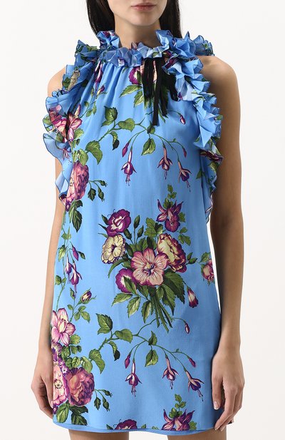 Шелковое мини-платье с принтом и оборками GUCCI, арт. 494764/ZKX25, фото 3
