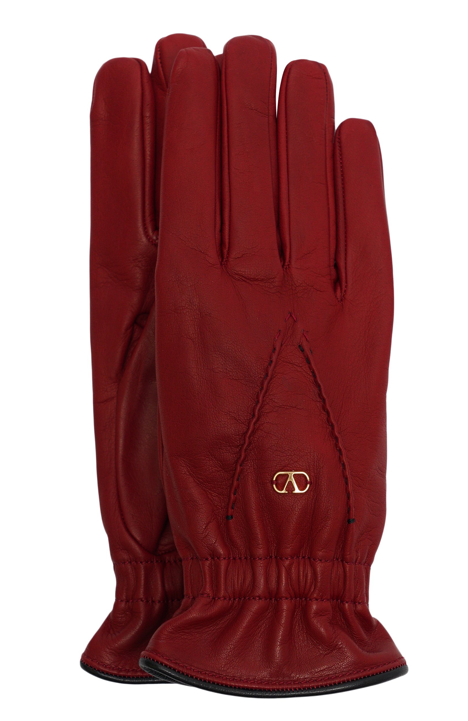 Кожаные перчатки VALENTINO бордового цвета по цене 89950 руб., арт. 9W2GDA57/CZV, фото 1 Кожаные перчатки VALENTINO, арт. 9W2GDA57/CZV, фото 1
