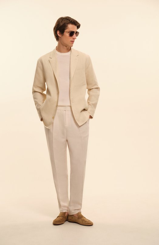 Брюки изо льна и хлопка Brunello Cucinelli MH255E1710 Кремовый  MH255E1710 Фото 7