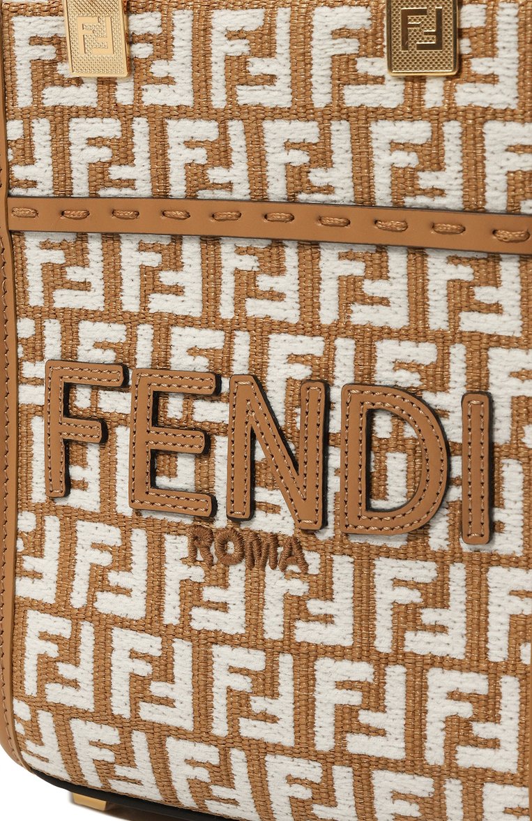 Женская сумка sunshine mini FENDI коричневого цвета, арт. 8BS051 AQ0X | Фото 3 (Материал: Текстиль; Материал сплава: Проставлено; Размер: mini; Ремень/цепочка: На ремешке; Драгоценные камни: Проставлено)