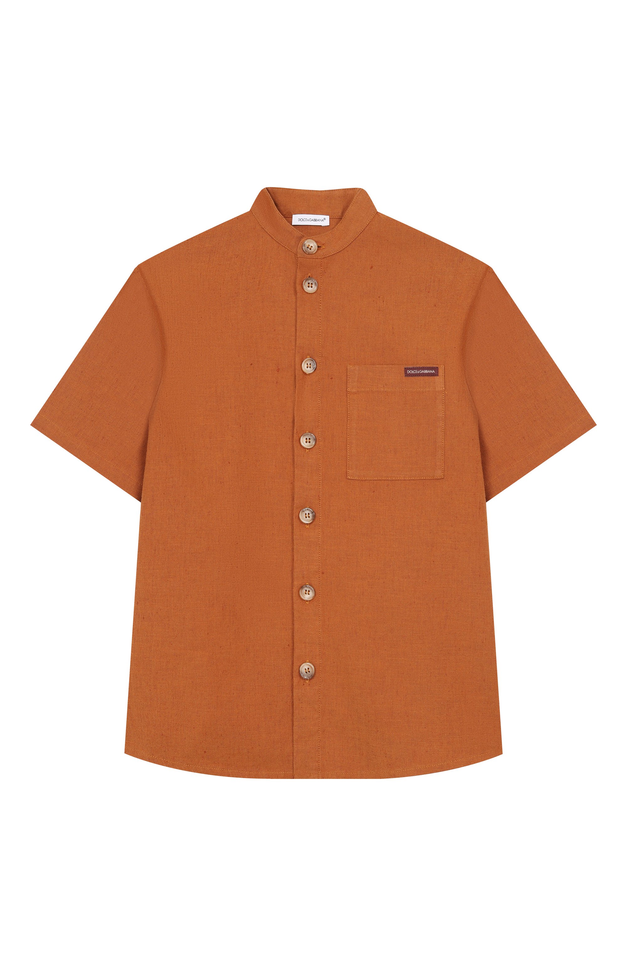 Рубашка из хлопка и льна DOLCE & GABBANA светло-коричневого цвета по цене 47800 руб., арт. L44S75/LT372_001, фото 1 Рубашка из хлопка и льна DOLCE & GABBANA, арт. L44S75/LT372_001, фото 1