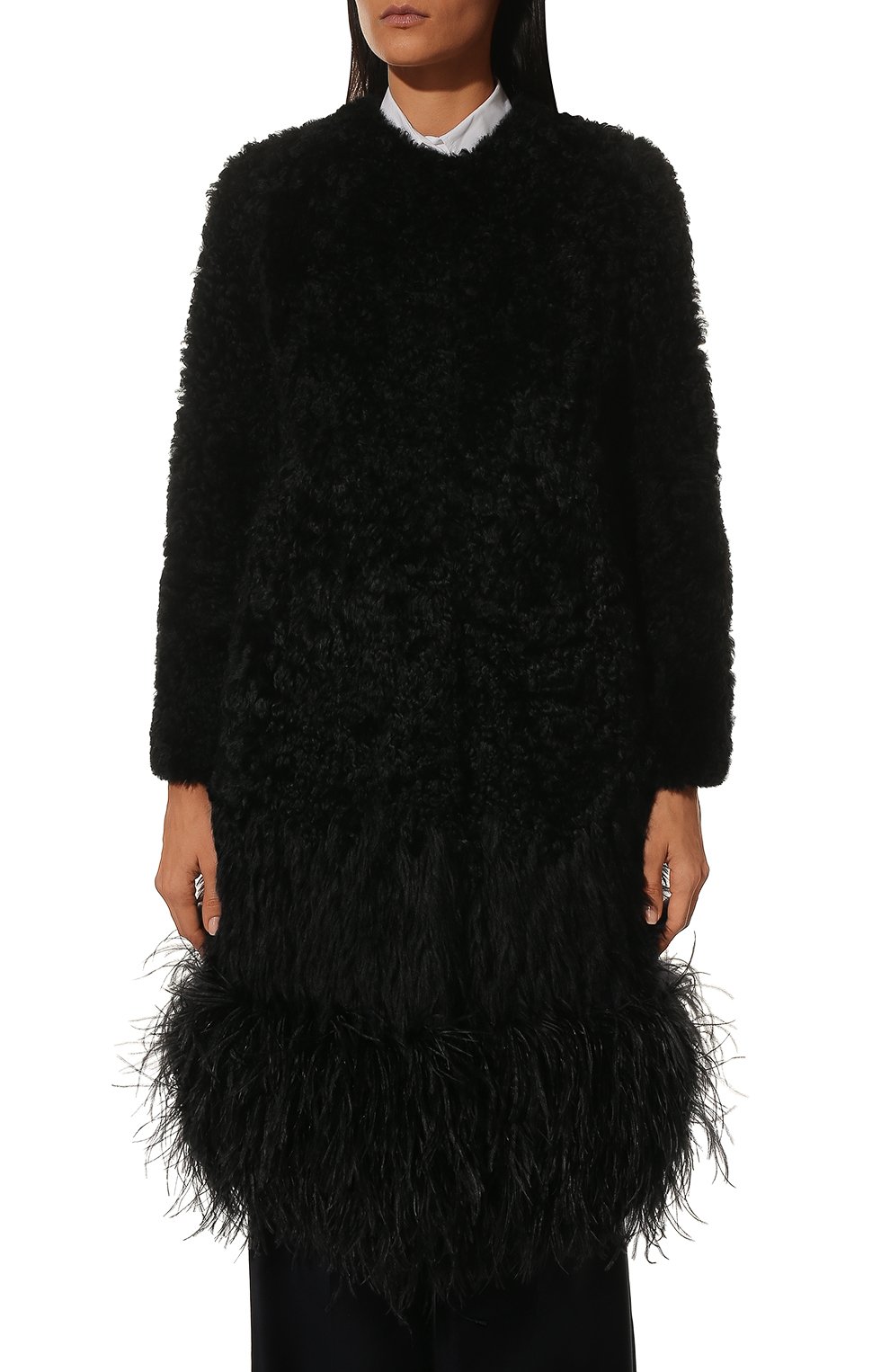 Шуба с отделкой перьями PRADA, арт. 56955-1XM8-F0002, фото 3