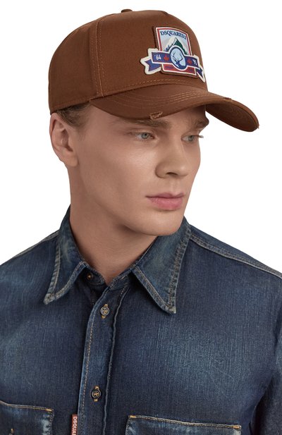 Хлопковая бейсболка DSQUARED2 коричневого цвета по цене 29600 руб., арт. BCM0927/05C00001, фото 2 Хлопковая бейсболка DSQUARED2, арт. BCM0927/05C00001, фото 2