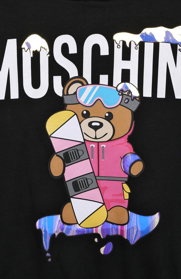 Детское хлопковое платье MOSCHINO черного цвета, арт. HDV0BY/LDA22/4A-8A | Фото 3 (Рукава: Длинные; Материал внешний: Хлопок; Девочки Кросс-КТ: Платье-одежда; Случай: Повседневный; Материал сплава: Проставлено; Драгоценные камни: Проставлено; Ростовка одежда: 8 лет | 128 см)