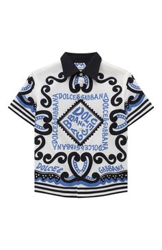 Детская хлопковая рубашка DOLCE & GABBANA белого цвета, арт. L44S08/G7L0J/2-6 | Фото 1 (Рукава: Короткие; Материал сплава: Проставлено; Материал внешний: Хлопок; Драгоценные камни: Проставлено)